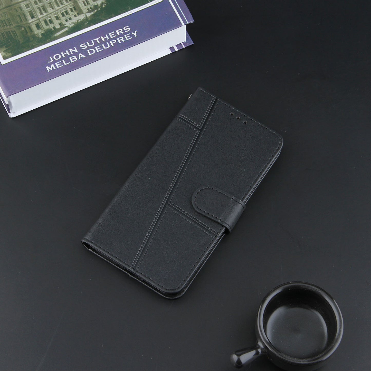 Full Protection Wallet Stand Design Concise Splicing Leather Phone Cover Case with Strap for Samsung Galaxy S20 FE 2022/S20 FE 4G/S20 FE 5G/S20 Lite - Black