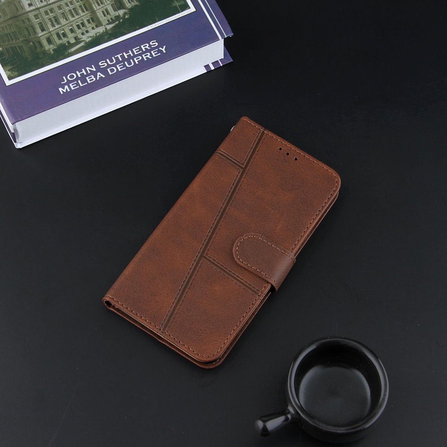Full Protection Wallet Stand Design Concise Splicing Leather Phone Cover Case with Strap for Samsung Galaxy S20 FE 2022/S20 FE 4G/S20 FE 5G/S20 Lite - Coffee