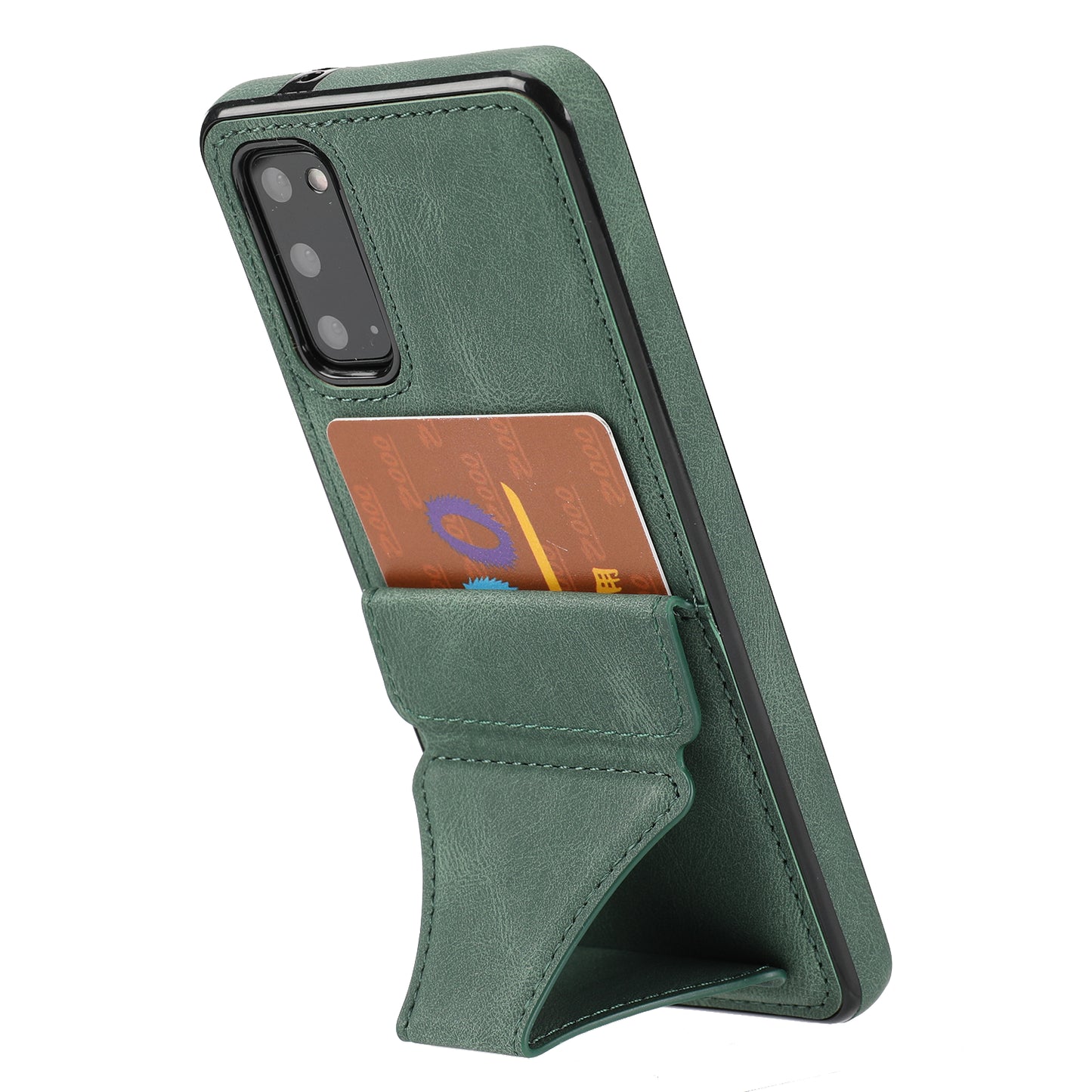 PU Leather Coated TPU Hybrid Phone Case Cover with Kickstand and Card Holder for Samsung Galaxy S20 FE 2022/S20 FE 4G/S20 FE 5G/S20 Lite - Green