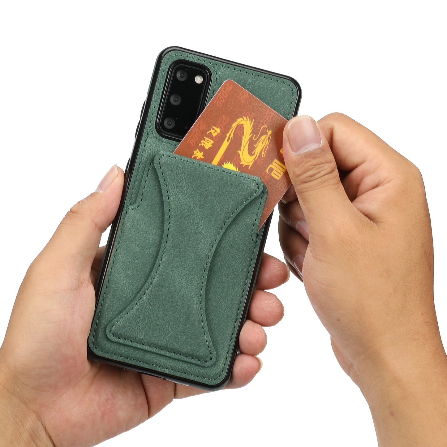 PU Leather Coated TPU Hybrid Phone Case Cover with Kickstand and Card Holder for Samsung Galaxy S20 FE 2022/S20 FE 4G/S20 FE 5G/S20 Lite - Green