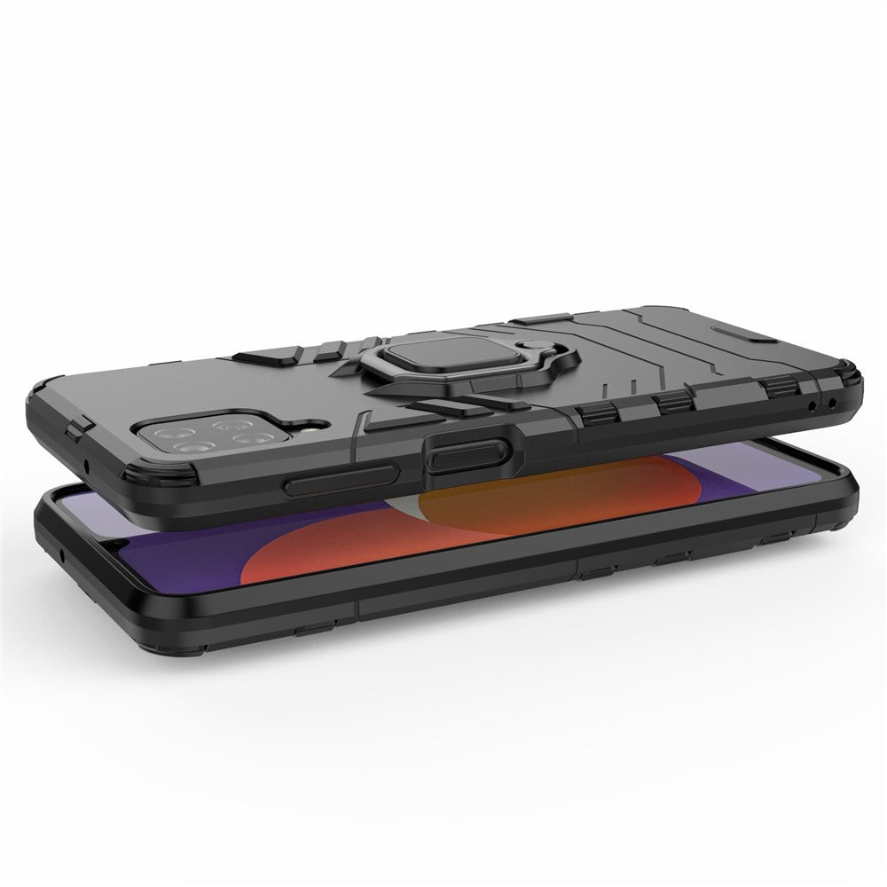 Cool Guard Ring Holder Kickstand PC TPU Hybrid Case Protective Shell for Samsung Galaxy M12 - Black