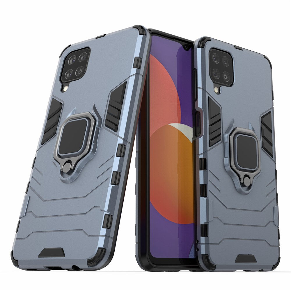 Cool Guard Ring Holder Kickstand PC TPU Hybrid Case Protective Shell for Samsung Galaxy M12 - Blue