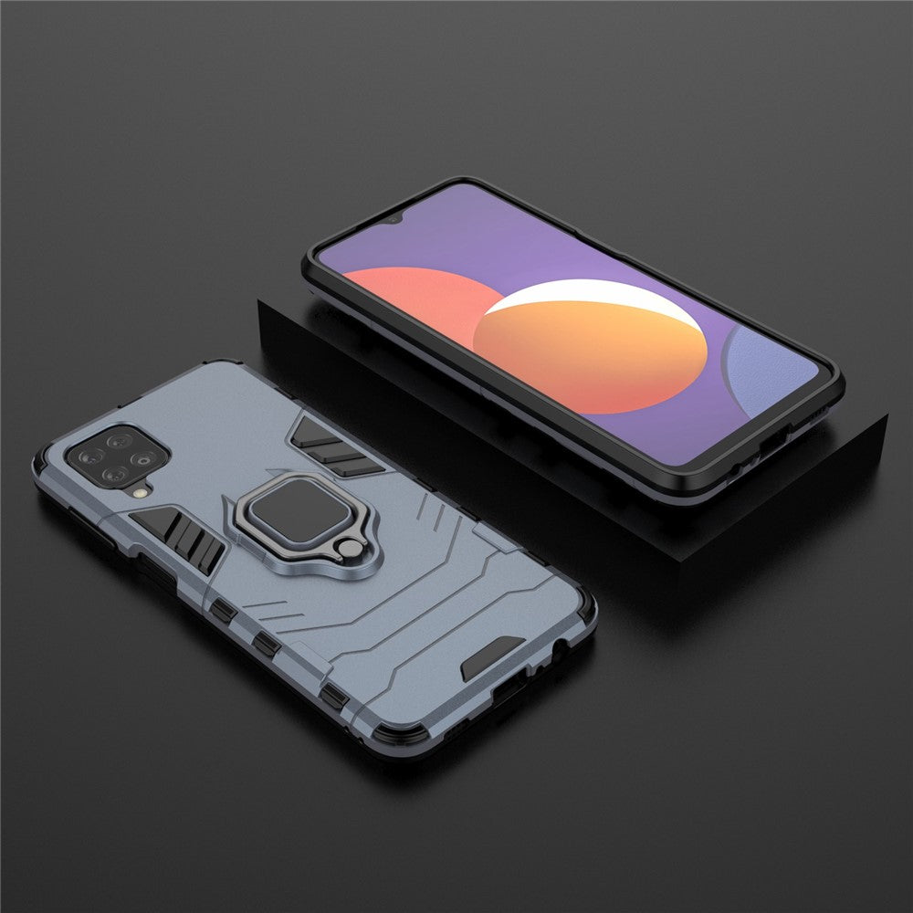 Cool Guard Ring Holder Kickstand PC TPU Hybrid Case Protective Shell for Samsung Galaxy M12 - Blue