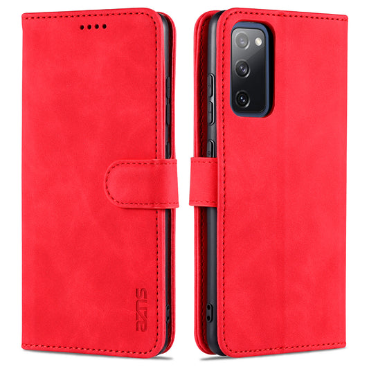 AZNS PU Leather Phone Cover Wallet Stand Case for Samsung Galaxy S20 FE 2022/S20 FE 4G/S20 FE 5G/S20 Lite - Red