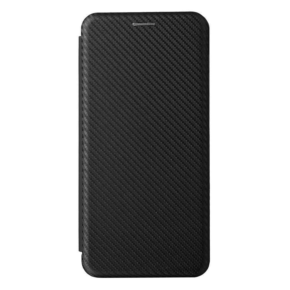 Auto-absorbed Carbon Fiber Texture Card Slot Leather Phone Case for Samsung Galaxy M12/F12 - Black