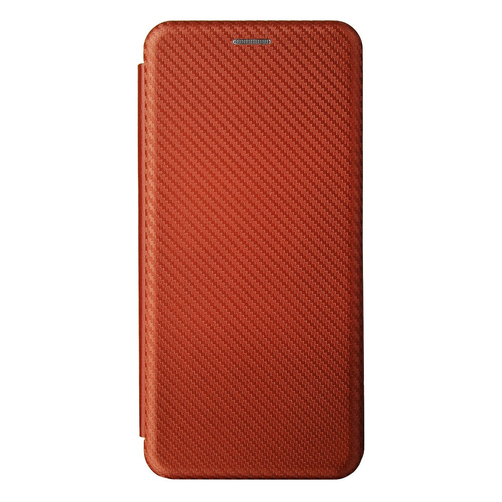 Auto-absorbed Carbon Fiber Texture Card Slot Leather Phone Case for Samsung Galaxy M12/F12 - Orange