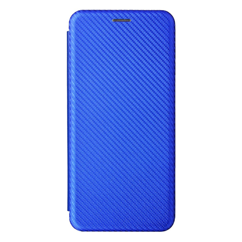 Auto-absorbed Carbon Fiber Texture Card Slot Leather Phone Case for Samsung Galaxy M12/F12 - Blue