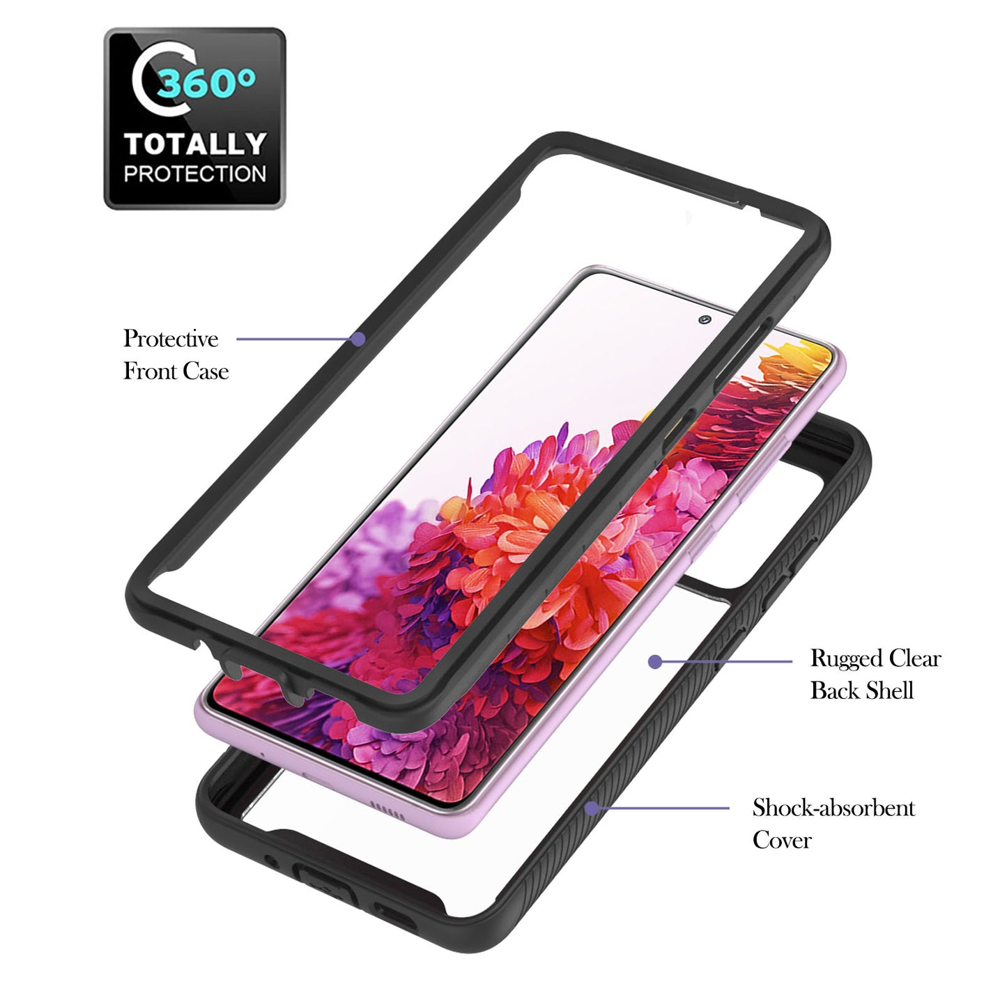 360-Degree Ring Kickstand Design TPU + PC Hybrid Phone Case Protector for Samsung Galaxy S20 FE 2022/S20 FE 4G/S20 FE 5G/S20 Lite - Black