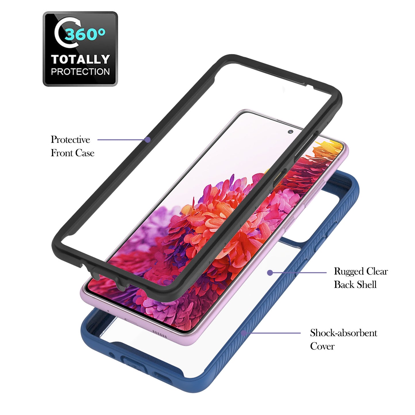 360-Degree Ring Kickstand Design TPU + PC Hybrid Phone Case Protector for Samsung Galaxy S20 FE 2022/S20 FE 4G/S20 FE 5G/S20 Lite - Blue