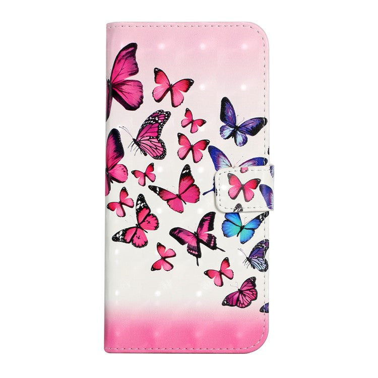 3D Cute Pattern Printing Wallet PU Leather Wallet Case Flip Folio Stand View for Samsung Galaxy A02s (164.2x75.9x9.1mm) / M02s - Pink/Blue Butterfly
