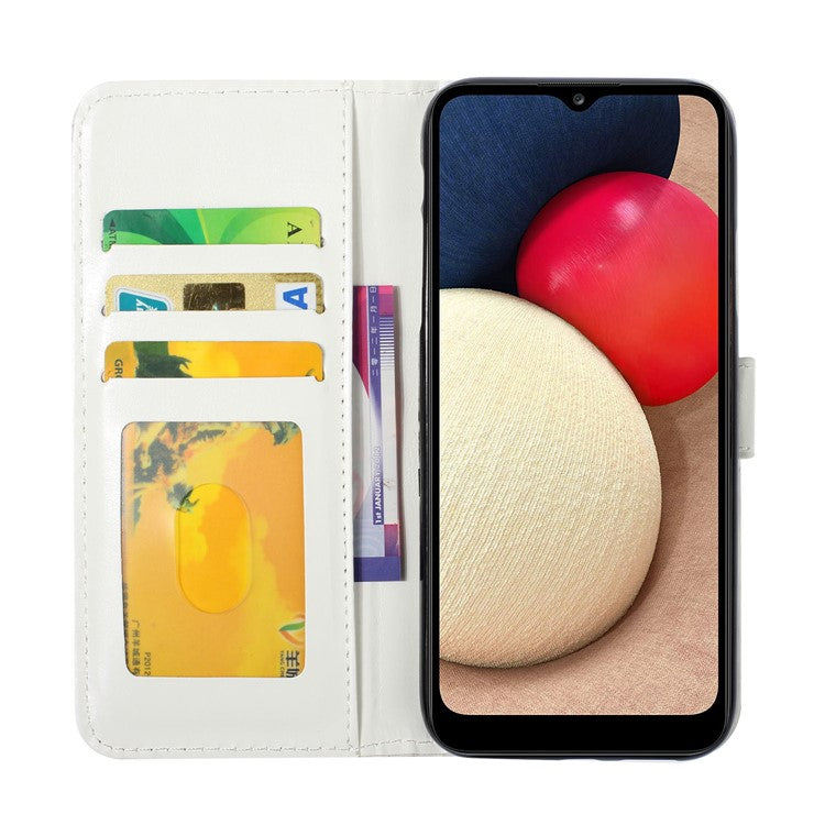 3D Cute Pattern Printing Wallet PU Leather Wallet Case Flip Folio Stand View for Samsung Galaxy A02s (164.2x75.9x9.1mm) / M02s - Pink/Blue Butterfly