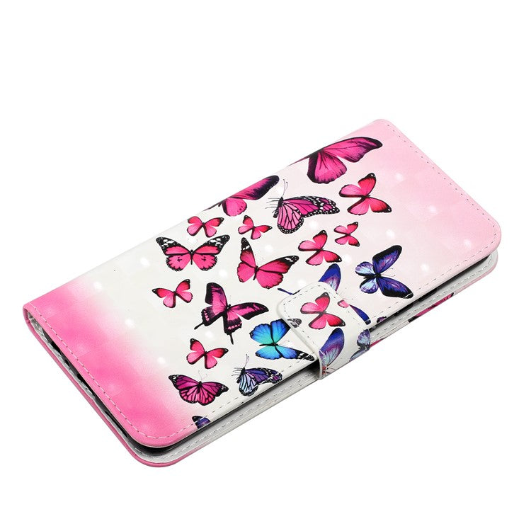 3D Cute Pattern Printing Wallet PU Leather Wallet Case Flip Folio Stand View for Samsung Galaxy A02s (164.2x75.9x9.1mm) / M02s - Pink/Blue Butterfly