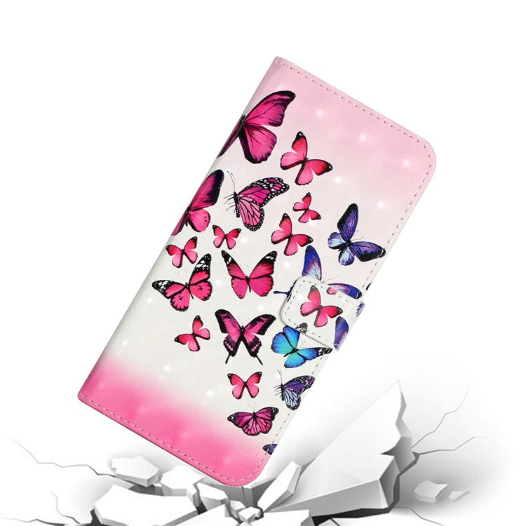 3D Cute Pattern Printing Wallet PU Leather Wallet Case Flip Folio Stand View for Samsung Galaxy A02s (164.2x75.9x9.1mm) / M02s - Pink/Blue Butterfly