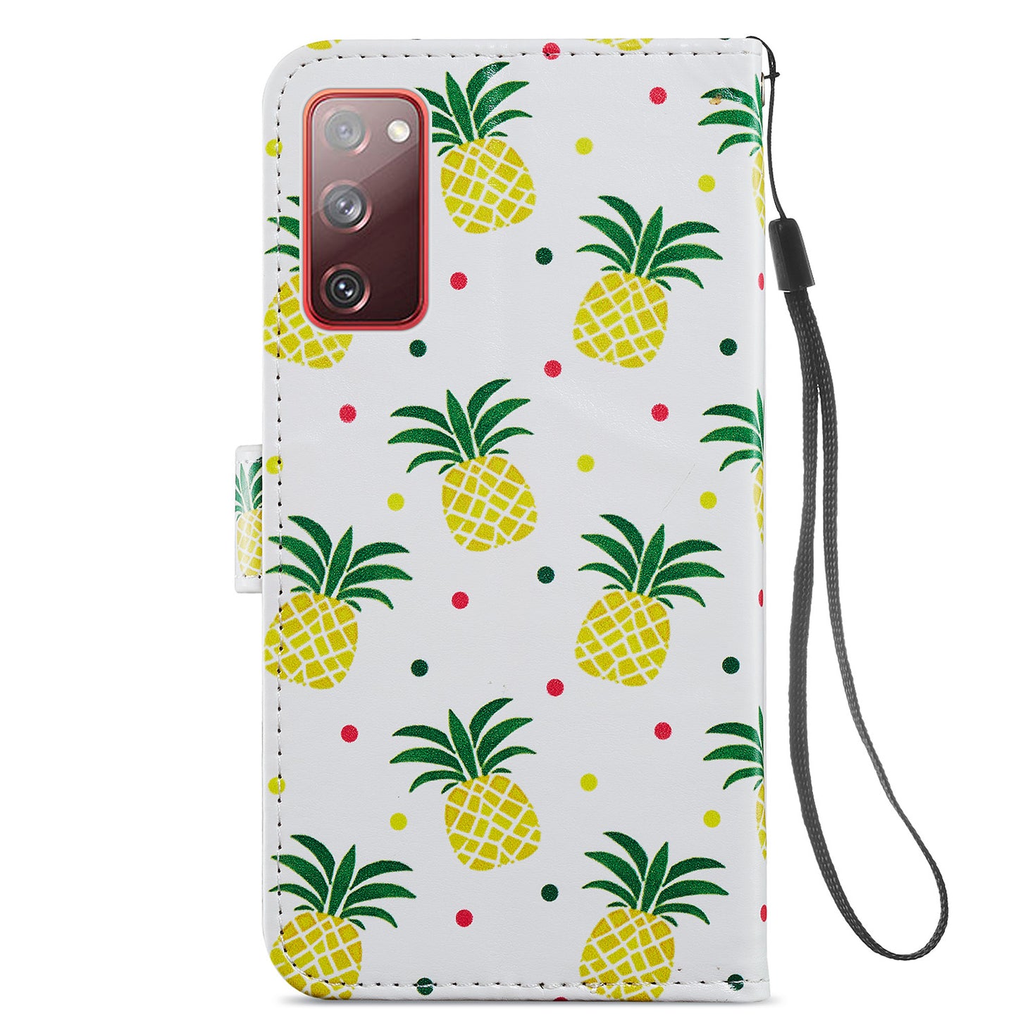 Pattern Printing Design PU Leather Folio Flip Case with Card Holder Slots &amp; Wrist Strap for Samsung Galaxy S20 FE 2022/S20 FE 4G/S20 FE 5G/S20 Lite - Pineapple