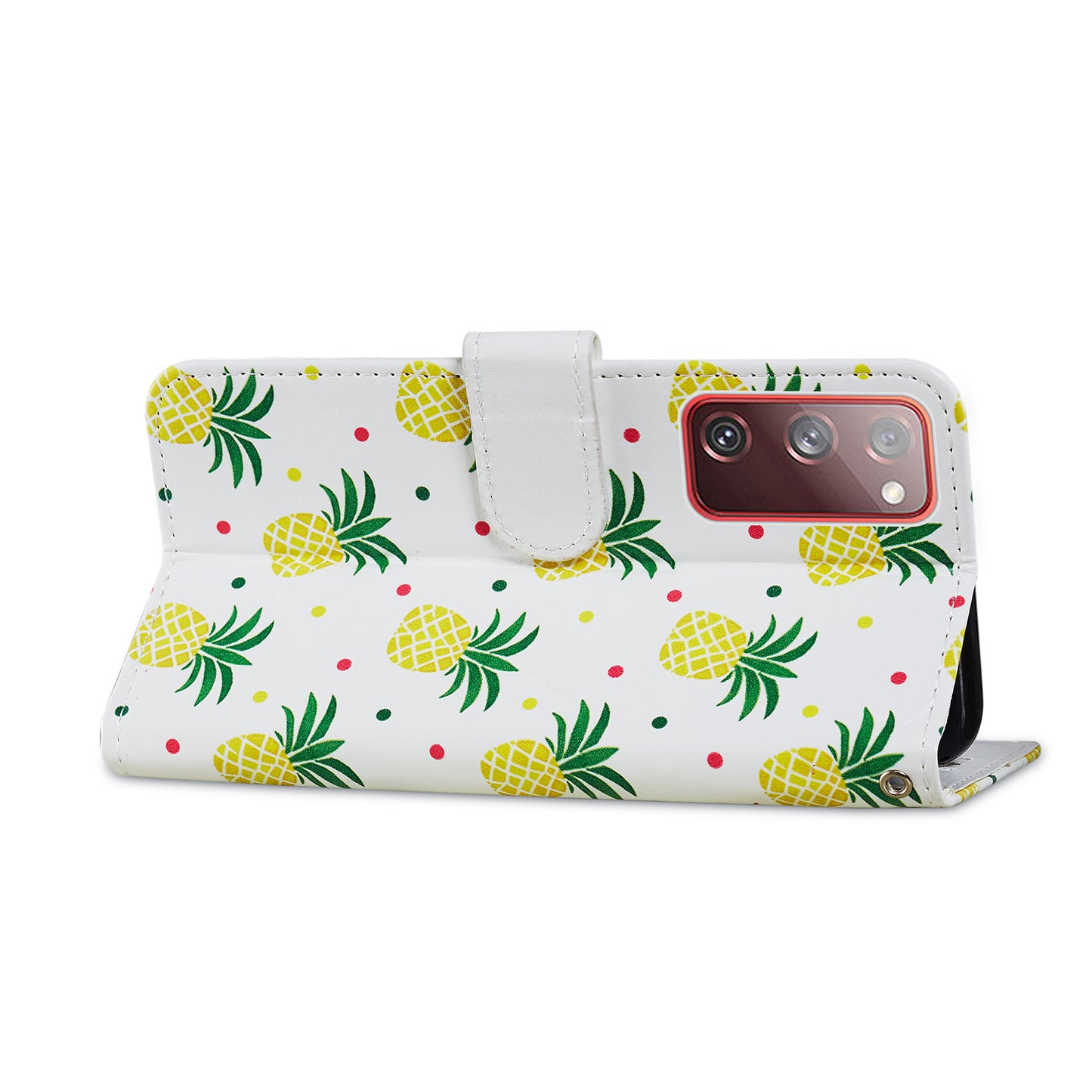 Pattern Printing Design PU Leather Folio Flip Case with Card Holder Slots &amp; Wrist Strap for Samsung Galaxy S20 FE 2022/S20 FE 4G/S20 FE 5G/S20 Lite - Pineapple