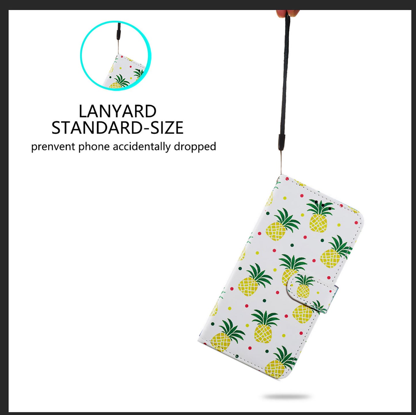 Pattern Printing Design PU Leather Folio Flip Case with Card Holder Slots &amp; Wrist Strap for Samsung Galaxy S20 FE 2022/S20 FE 4G/S20 FE 5G/S20 Lite - Pineapple