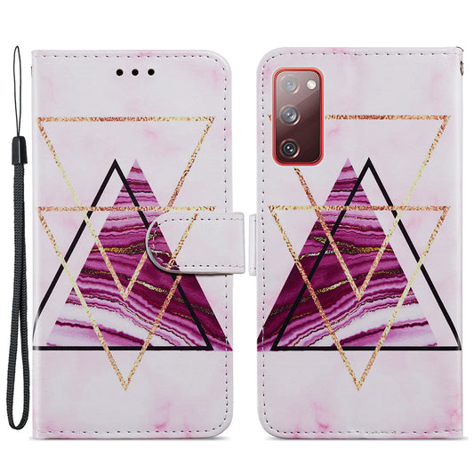 Pattern Printing Design PU Leather Folio Flip Case with Card Holder Slots &amp; Wrist Strap for Samsung Galaxy S20 FE 2022/S20 FE 4G/S20 FE 5G/S20 Lite - Tri-colored Marble
