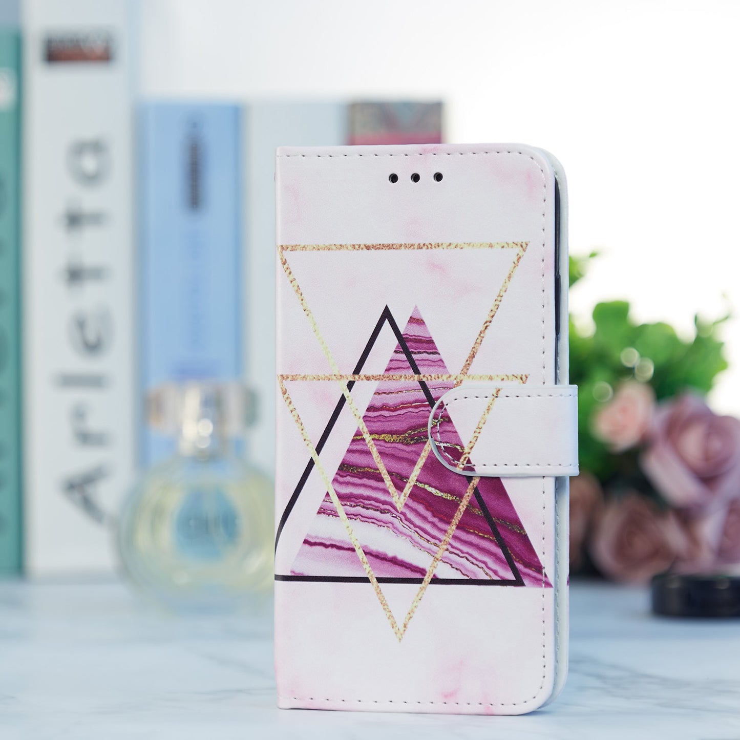 Pattern Printing Design PU Leather Folio Flip Case with Card Holder Slots &amp; Wrist Strap for Samsung Galaxy S20 FE 2022/S20 FE 4G/S20 FE 5G/S20 Lite - Tri-colored Marble