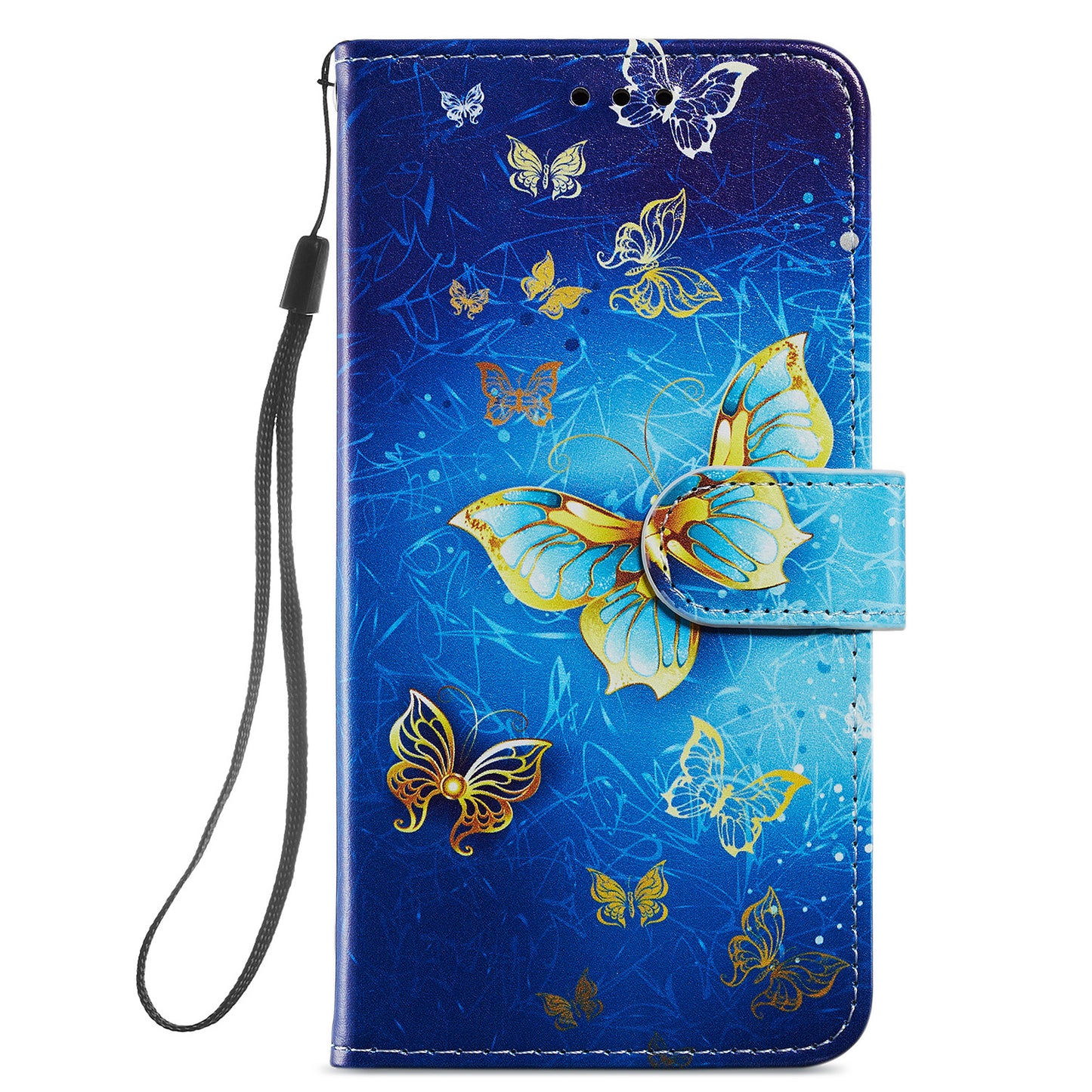 Pattern Printing Design PU Leather Folio Flip Case with Card Holder Slots &amp; Wrist Strap for Samsung Galaxy S20 FE 2022/S20 FE 4G/S20 FE 5G/S20 Lite - Golden Butterfly