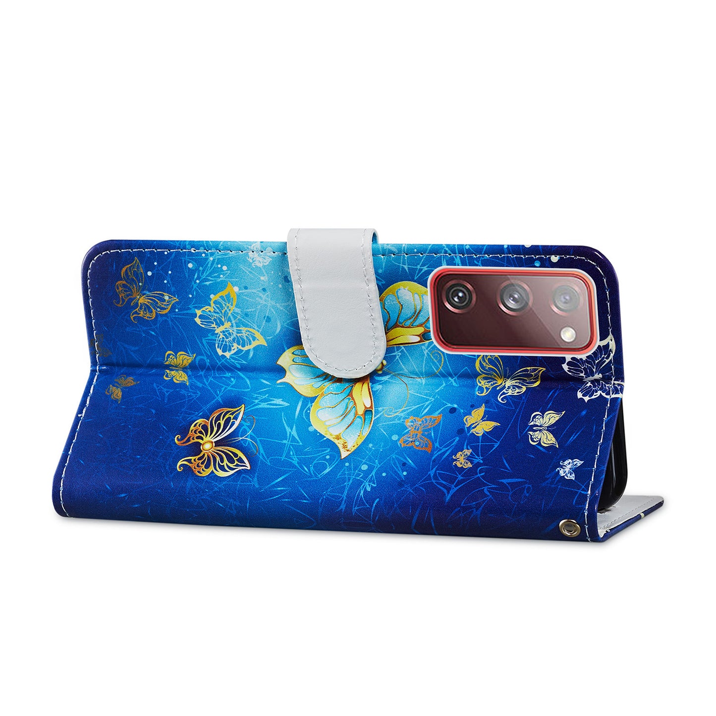 Pattern Printing Design PU Leather Folio Flip Case with Card Holder Slots &amp; Wrist Strap for Samsung Galaxy S20 FE 2022/S20 FE 4G/S20 FE 5G/S20 Lite - Golden Butterfly