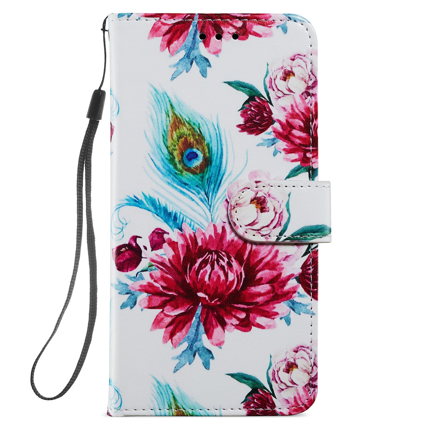 Pattern Printing Design PU Leather Folio Flip Case with Card Holder Slots &amp; Wrist Strap for Samsung Galaxy S20 FE 2022/S20 FE 4G/S20 FE 5G/S20 Lite - Peacock Flower