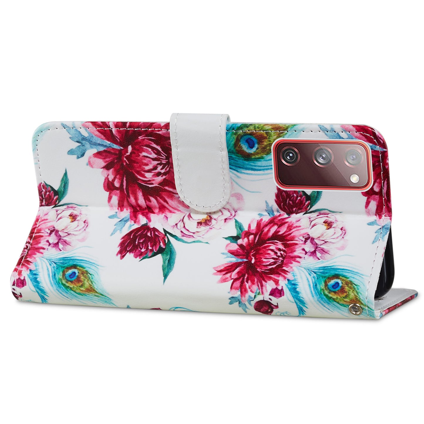 Pattern Printing Design PU Leather Folio Flip Case with Card Holder Slots &amp; Wrist Strap for Samsung Galaxy S20 FE 2022/S20 FE 4G/S20 FE 5G/S20 Lite - Peacock Flower