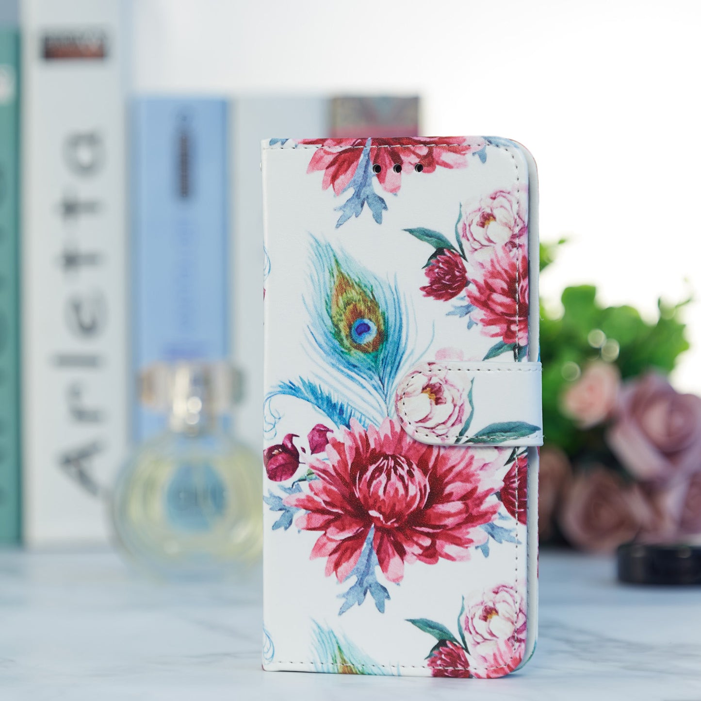 Pattern Printing Design PU Leather Folio Flip Case with Card Holder Slots &amp; Wrist Strap for Samsung Galaxy S20 FE 2022/S20 FE 4G/S20 FE 5G/S20 Lite - Peacock Flower