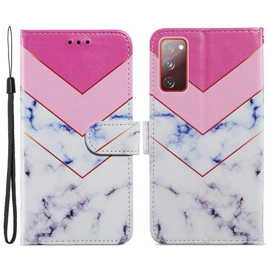 Pattern Printing Design PU Leather Folio Flip Case with Card Holder Slots &amp; Wrist Strap for Samsung Galaxy S20 FE 2022/S20 FE 4G/S20 FE 5G/S20 Lite - Smoke Marble