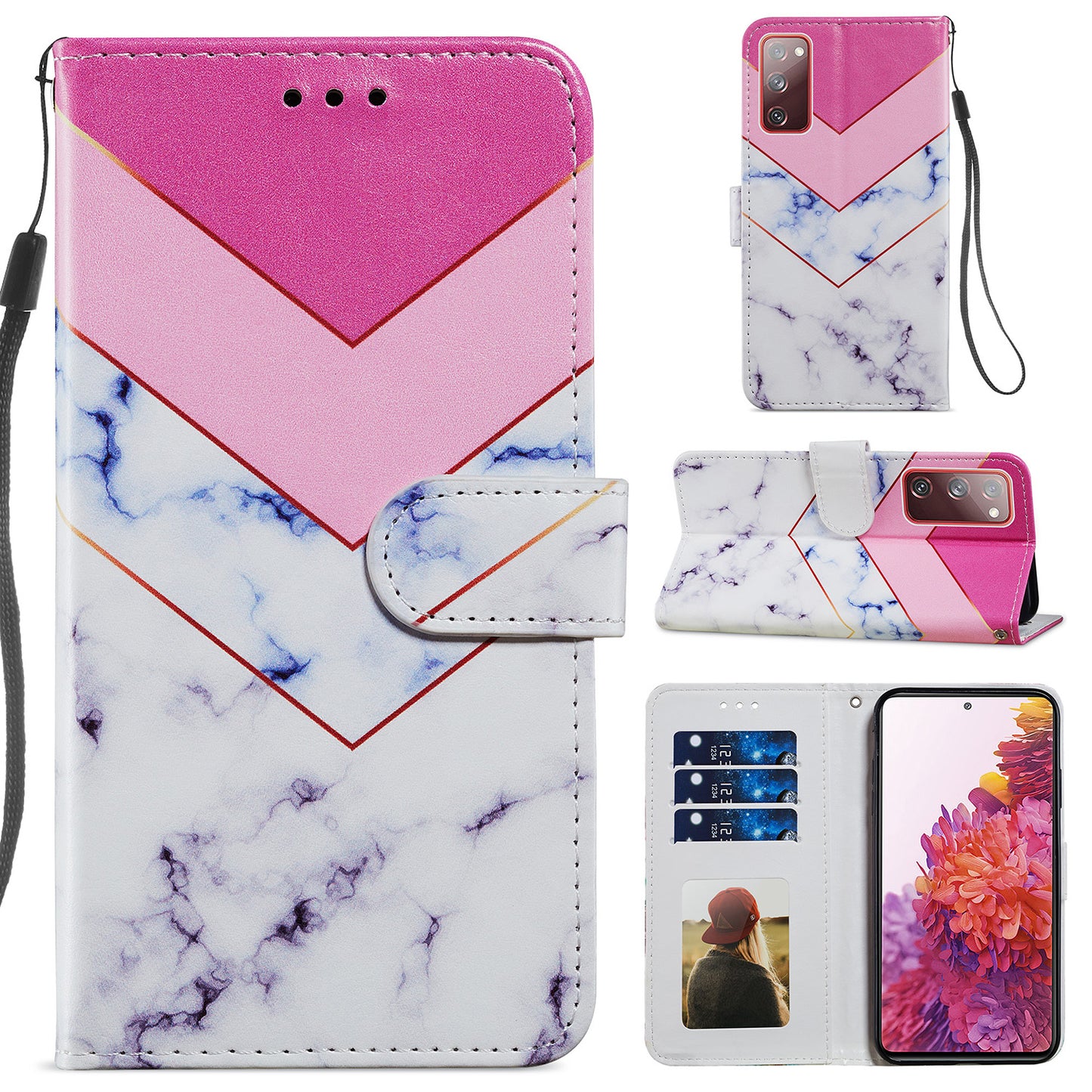 Pattern Printing Design PU Leather Folio Flip Case with Card Holder Slots &amp; Wrist Strap for Samsung Galaxy S20 FE 2022/S20 FE 4G/S20 FE 5G/S20 Lite - Smoke Marble