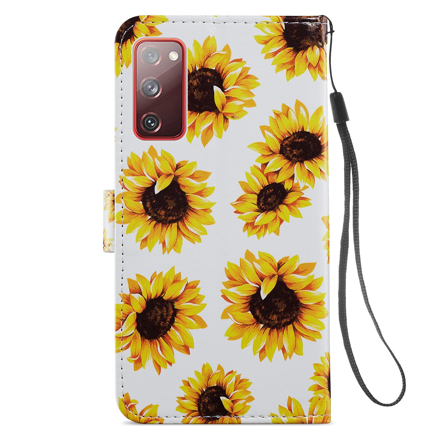 Pattern Printing Design PU Leather Folio Flip Case with Card Holder Slots &amp; Wrist Strap for Samsung Galaxy S20 FE 2022/S20 FE 4G/S20 FE 5G/S20 Lite - Sunflower
