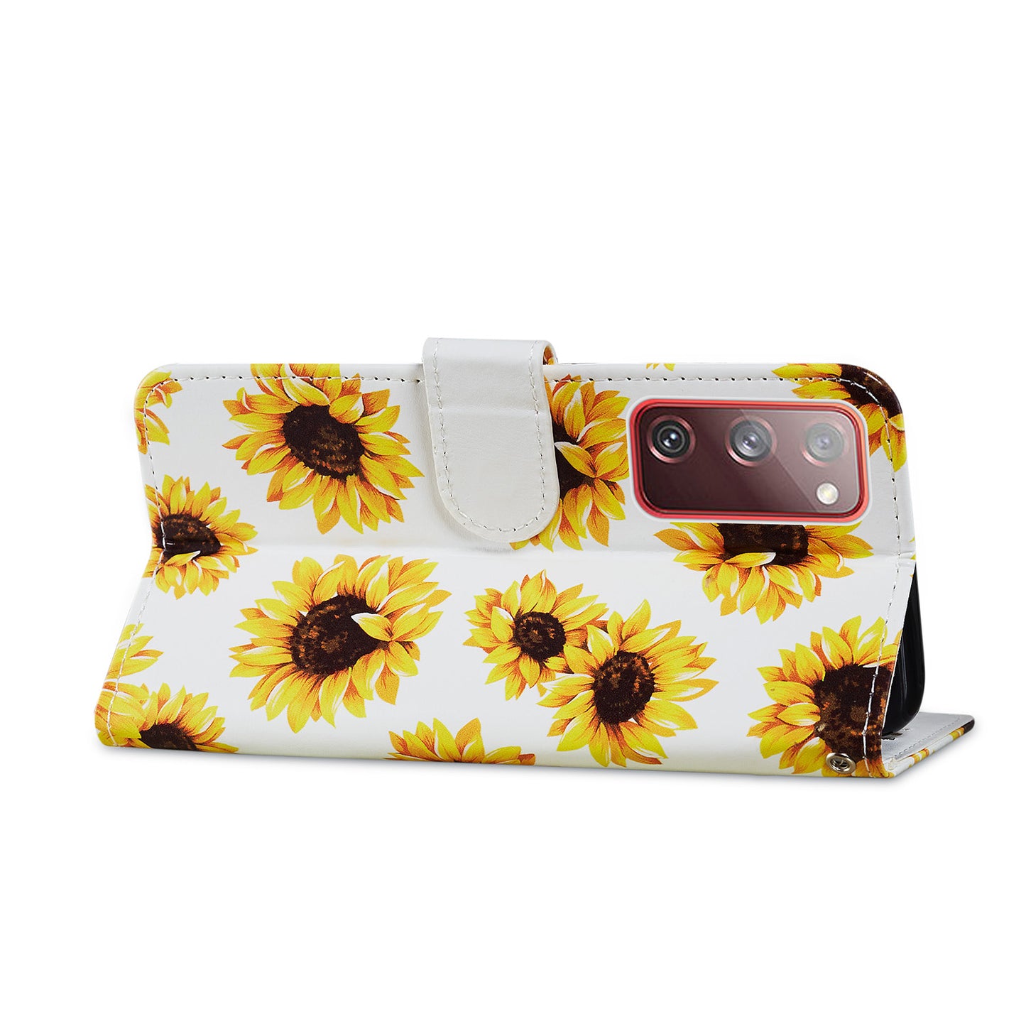 Pattern Printing Design PU Leather Folio Flip Case with Card Holder Slots &amp; Wrist Strap for Samsung Galaxy S20 FE 2022/S20 FE 4G/S20 FE 5G/S20 Lite - Sunflower