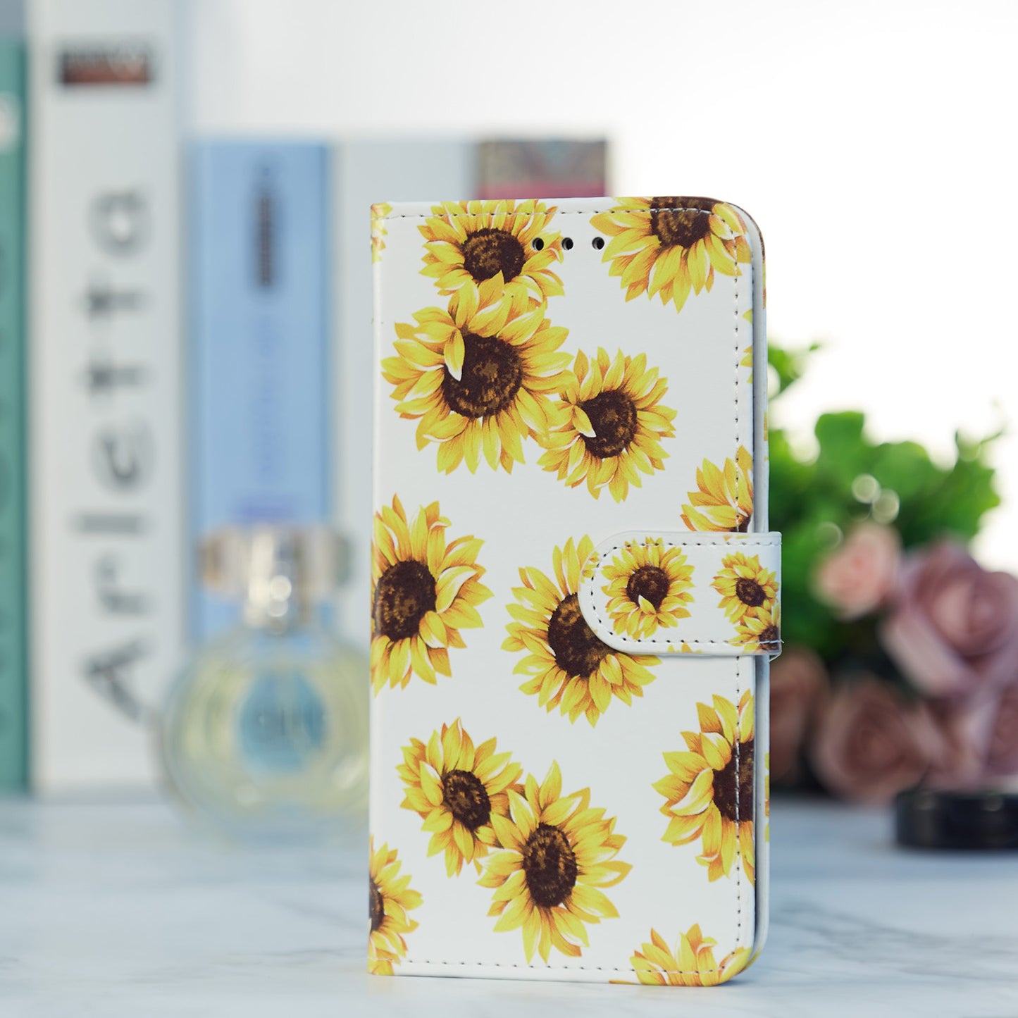 Pattern Printing Design PU Leather Folio Flip Case with Card Holder Slots &amp; Wrist Strap for Samsung Galaxy S20 FE 2022/S20 FE 4G/S20 FE 5G/S20 Lite - Sunflower