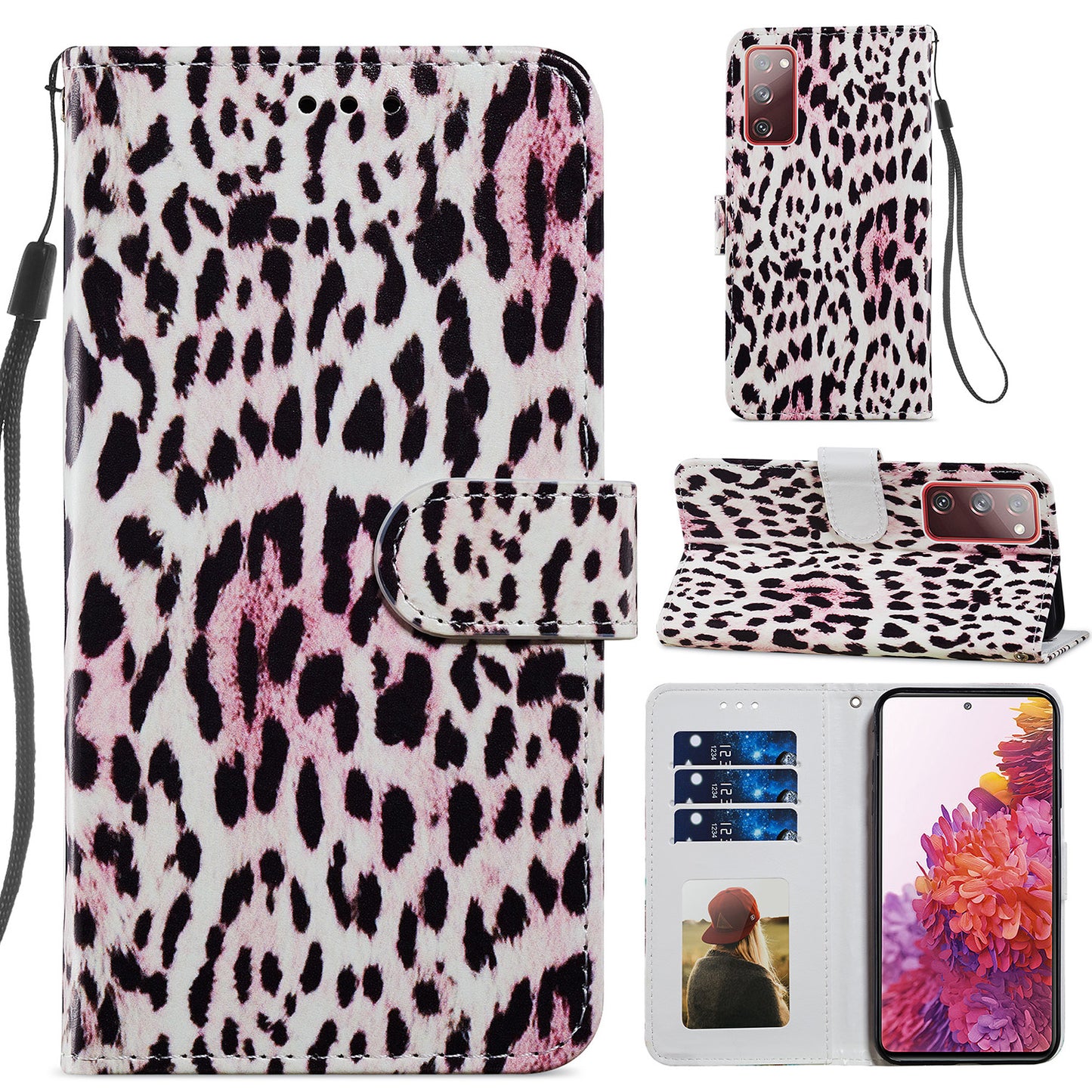 Pattern Printing Design PU Leather Folio Flip Case with Card Holder Slots &amp; Wrist Strap for Samsung Galaxy S20 FE 2022/S20 FE 4G/S20 FE 5G/S20 Lite - Leopard Print