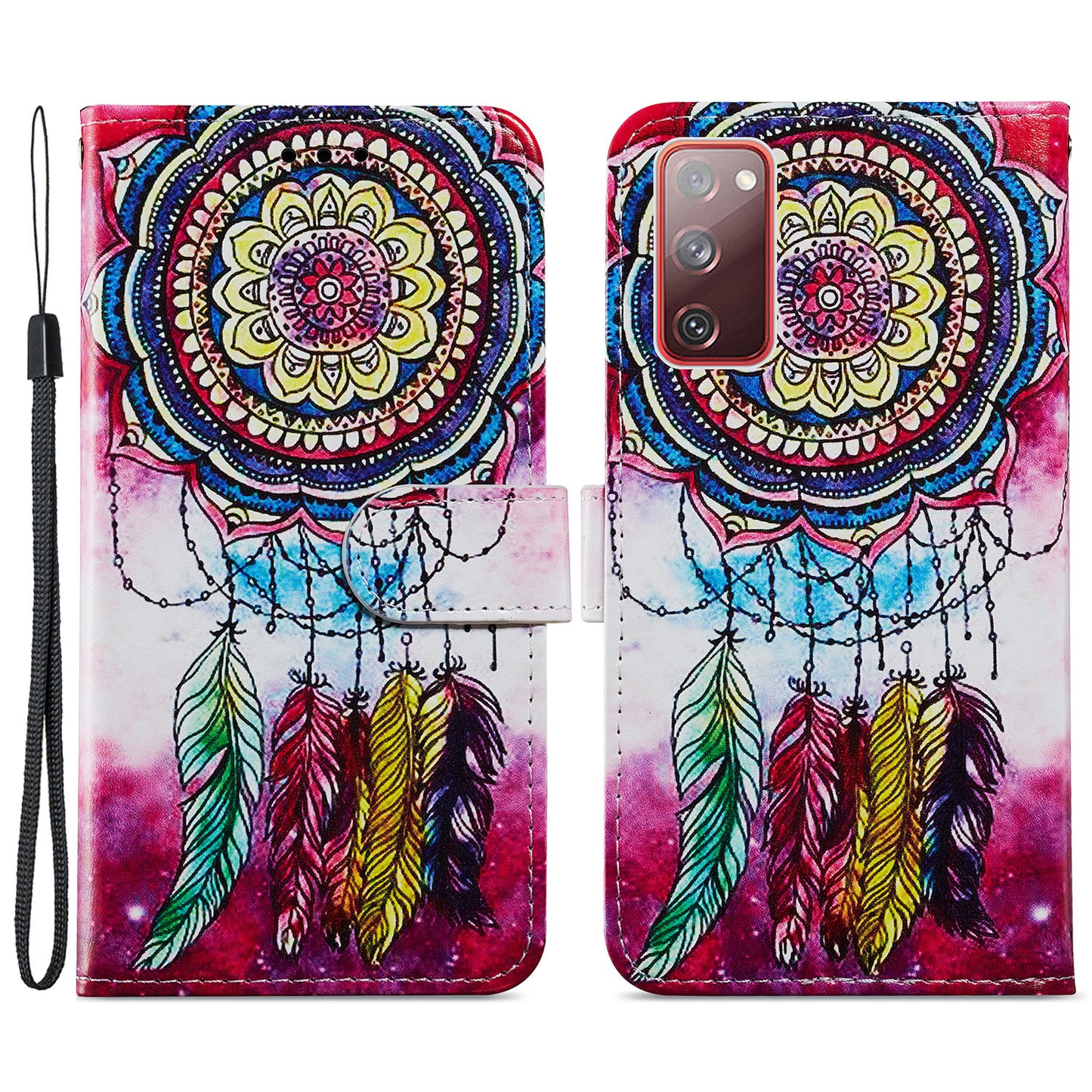 Pattern Printing Design PU Leather Folio Flip Case with Card Holder Slots &amp; Wrist Strap for Samsung Galaxy S20 FE 2022/S20 FE 4G/S20 FE 5G/S20 Lite - Dream Catcher