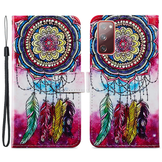 Pattern Printing Design PU Leather Folio Flip Case with Card Holder Slots &amp; Wrist Strap for Samsung Galaxy S20 FE 2022/S20 FE 4G/S20 FE 5G/S20 Lite - Dream Catcher