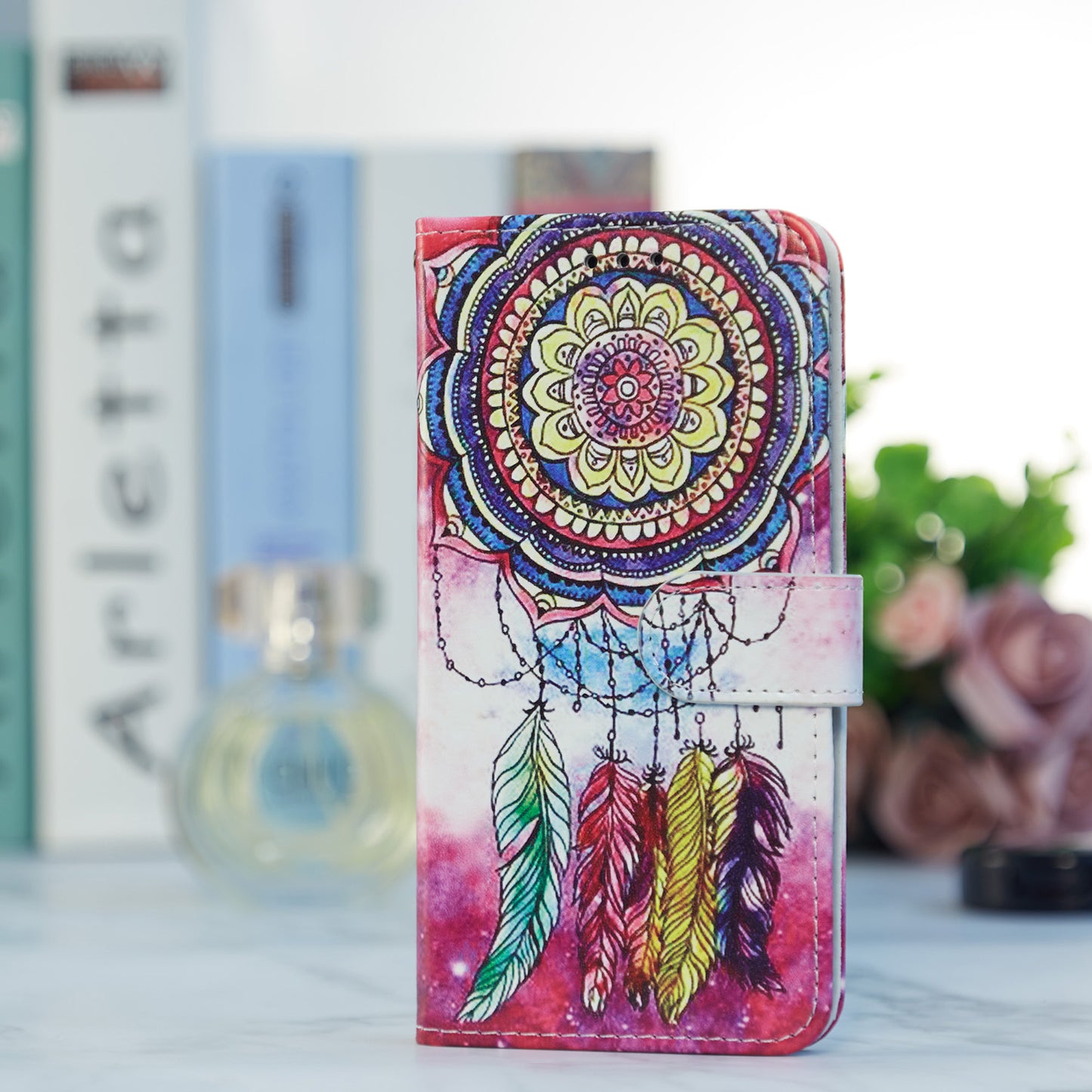 Pattern Printing Design PU Leather Folio Flip Case with Card Holder Slots &amp; Wrist Strap for Samsung Galaxy S20 FE 2022/S20 FE 4G/S20 FE 5G/S20 Lite - Dream Catcher
