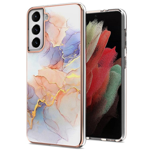 A Series Straight Side Electroplating IMD Anti-Drop TPU Protective Cover for Samsung Galaxy S21 5G/4G - Milky Way Marble White