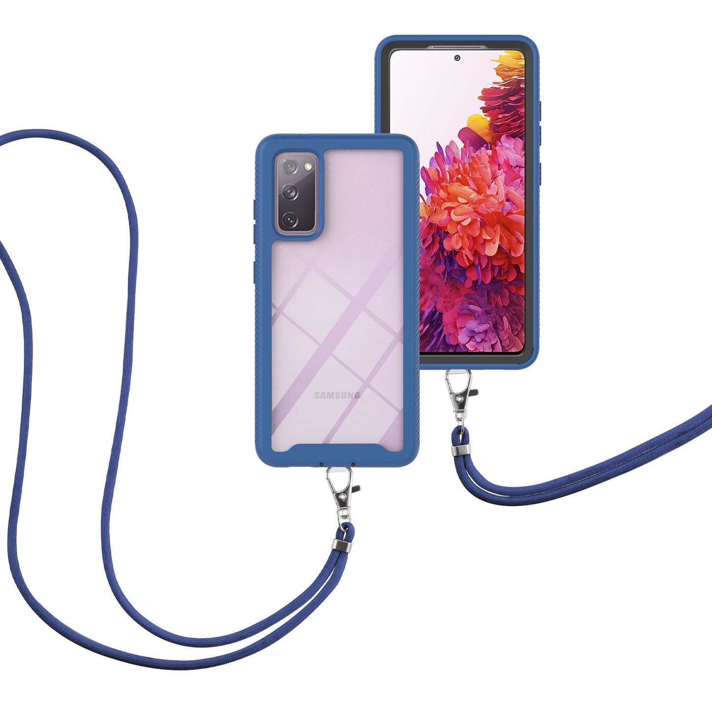 Heavy Duty Rugged Shockproof Hybrid Hard PC Soft TPU Protective Cover with Lanyard for Samsung Galaxy S20 FE 2022/S20 FE 4G/S20 FE 5G/S20 Lite - Blue