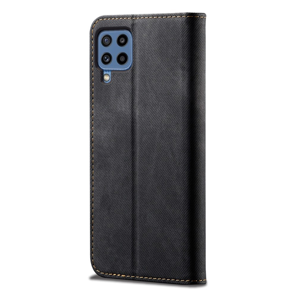 Jeans Cloth Texture Leisure Style Leather Wallet Case with Stand for Samsung Galaxy M32 (Global Version) - Black
