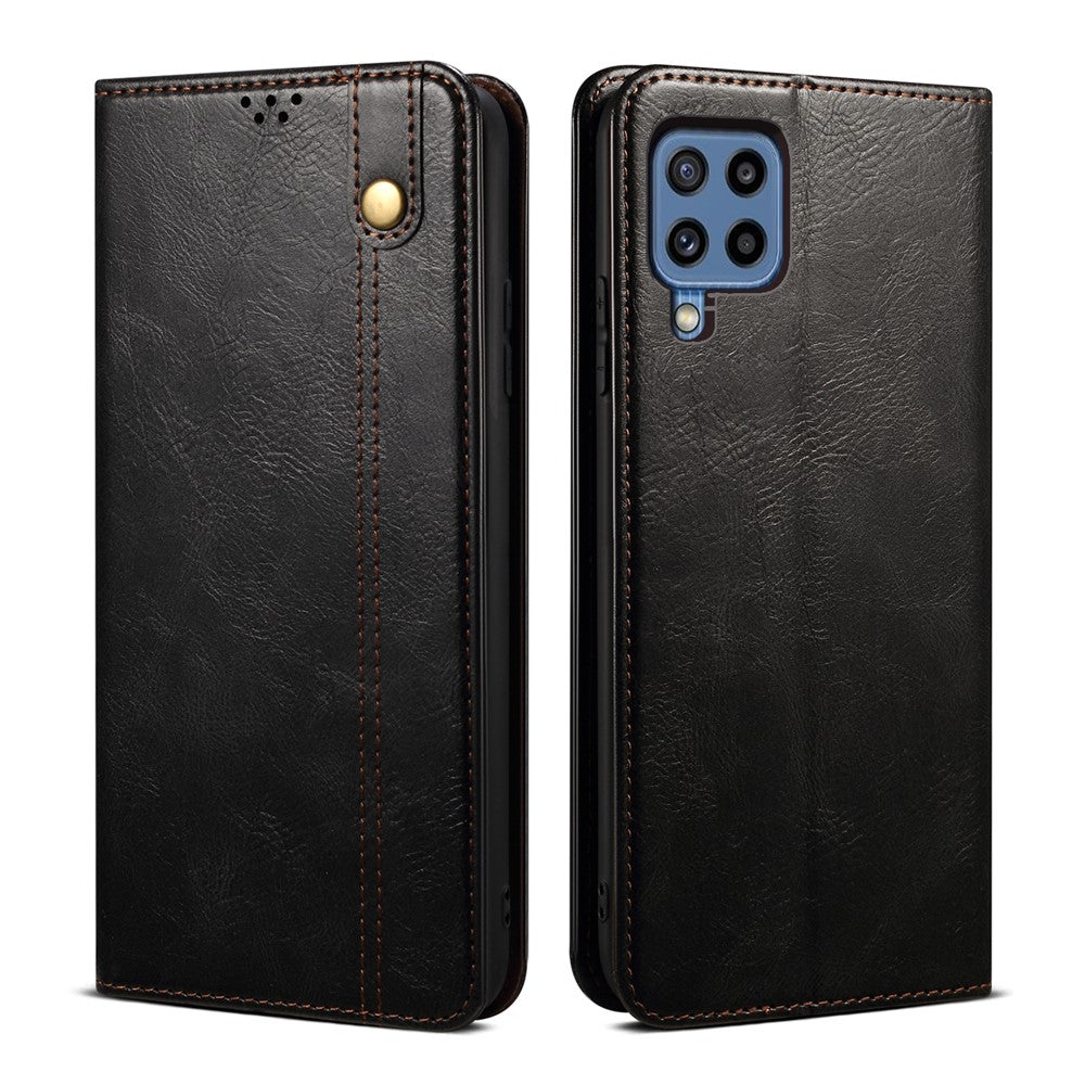 Leisure Style Waxy Crazy Horse Texture Protective Leather Case Cover for Samsung Galaxy M32 (Global Version) - Black