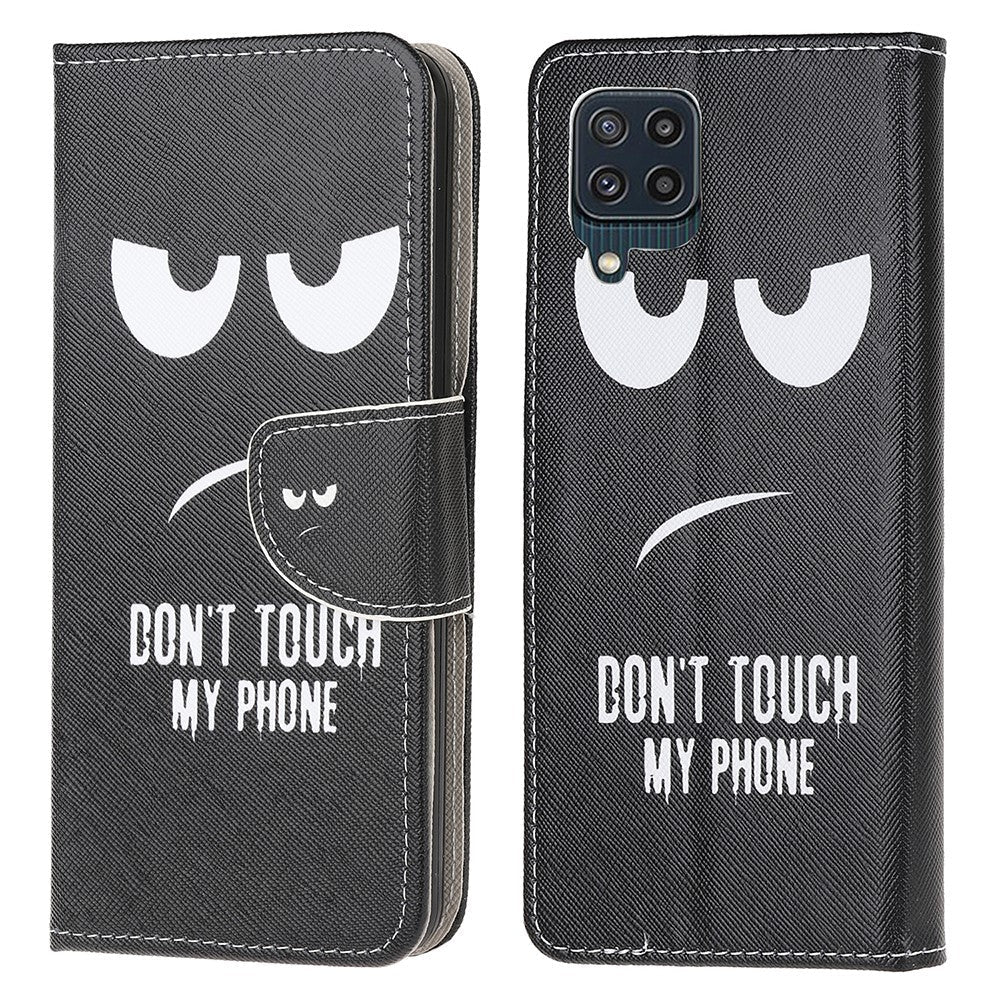 Cross Texture PU Leather Pattern Wallet Shockproof Folio Case with Kickstand Magnetic Closure for Samsung Galaxy M32 (Global Version) - Don't Touch My Phone