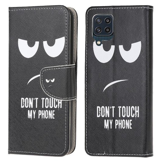 Cross Texture PU Leather Pattern Wallet Shockproof Folio Case with Kickstand Magnetic Closure for Samsung Galaxy M32 (Global Version) - Don't Touch My Phone