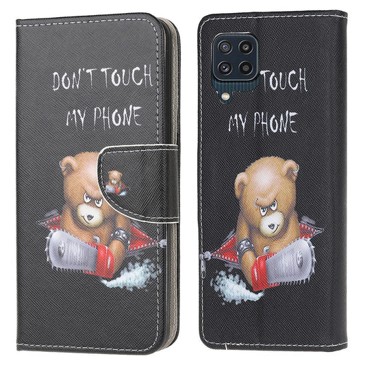 Cross Texture PU Leather Pattern Wallet Shockproof Folio Case with Kickstand Magnetic Closure for Samsung Galaxy M32 (Global Version) - Bear