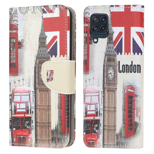 Cross Texture PU Leather Pattern Wallet Shockproof Folio Case with Kickstand Magnetic Closure for Samsung Galaxy M32 (Global Version) - London Tower