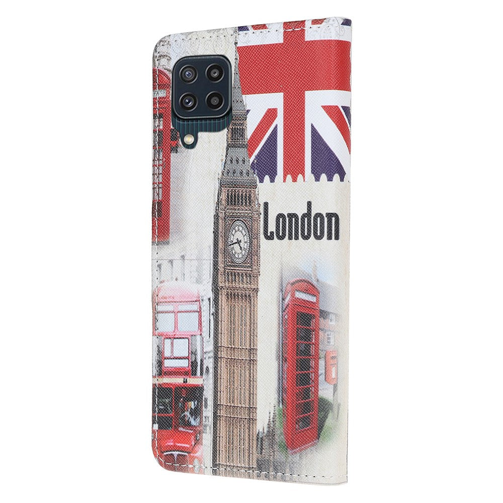Cross Texture PU Leather Pattern Wallet Shockproof Folio Case with Kickstand Magnetic Closure for Samsung Galaxy M32 (Global Version) - London Tower