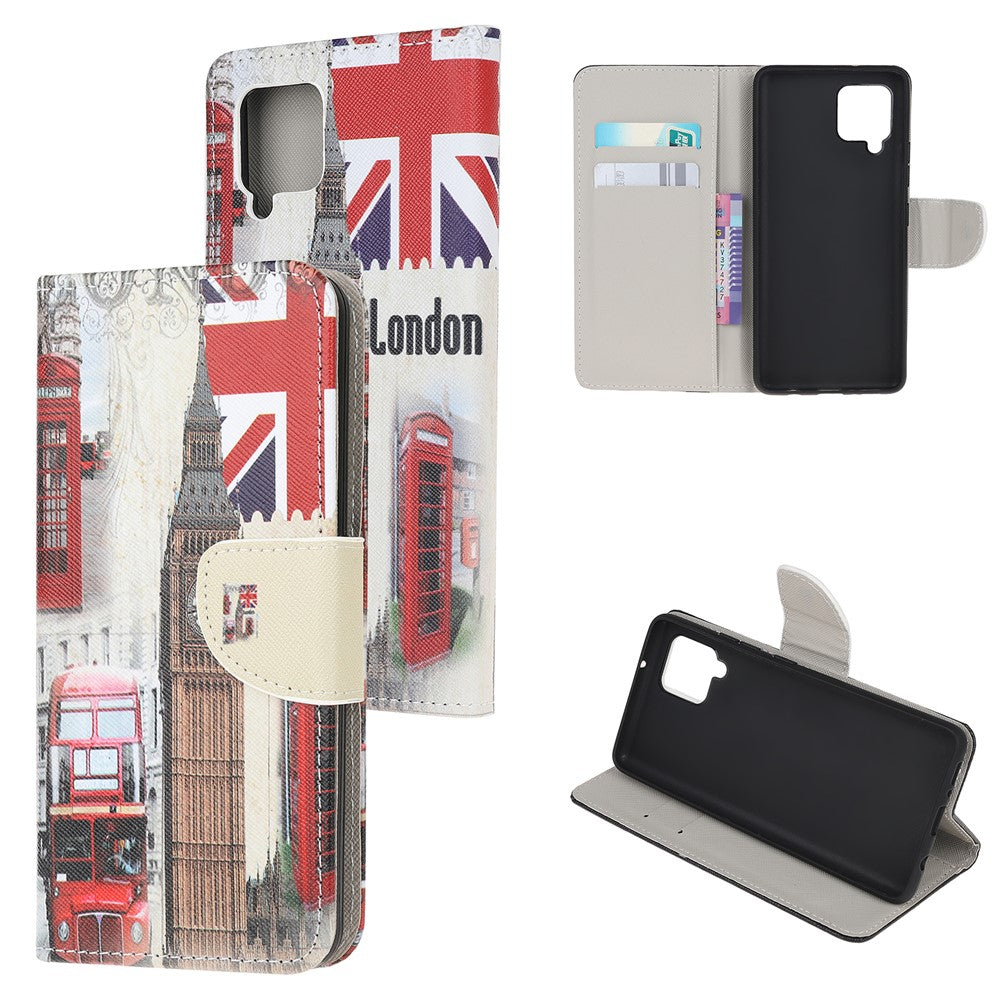 Cross Texture PU Leather Pattern Wallet Shockproof Folio Case with Kickstand Magnetic Closure for Samsung Galaxy M32 (Global Version) - London Tower