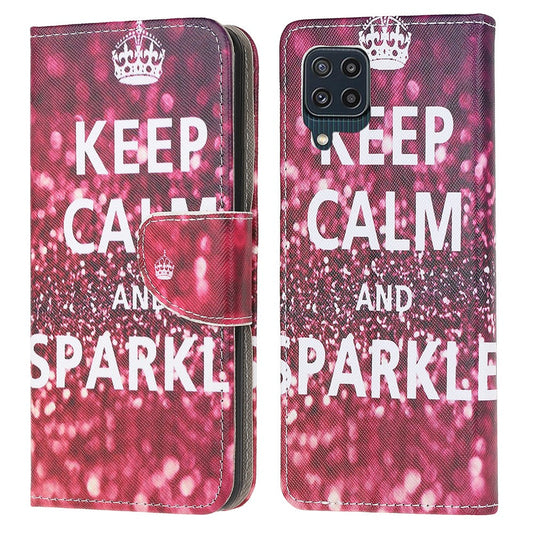 Cross Texture PU Leather Pattern Wallet Shockproof Folio Case with Kickstand Magnetic Closure for Samsung Galaxy M32 (Global Version) - Keep Calm and Sparkle