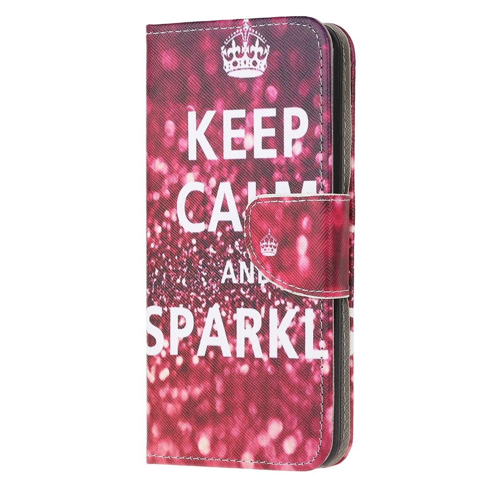 Cross Texture PU Leather Pattern Wallet Shockproof Folio Case with Kickstand Magnetic Closure for Samsung Galaxy M32 (Global Version) - Keep Calm and Sparkle