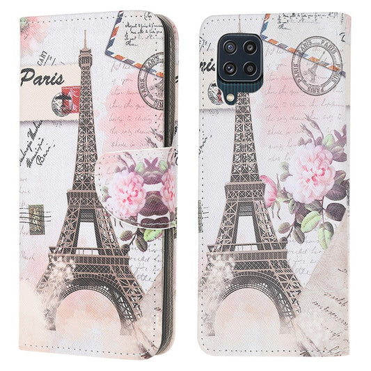 Cross Texture PU Leather Pattern Wallet Shockproof Folio Case with Kickstand Magnetic Closure for Samsung Galaxy M32 (Global Version) - Tower
