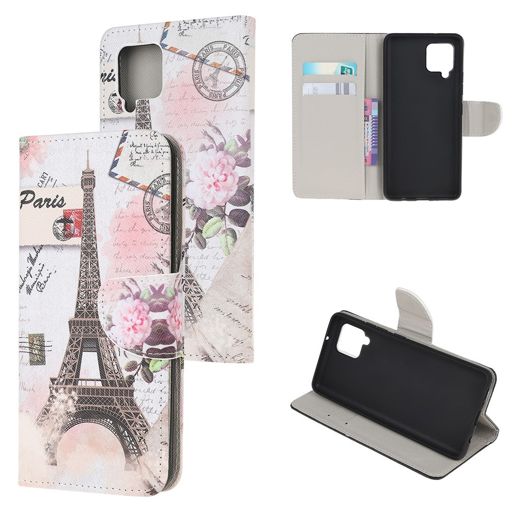 Cross Texture PU Leather Pattern Wallet Shockproof Folio Case with Kickstand Magnetic Closure for Samsung Galaxy M32 (Global Version) - Tower